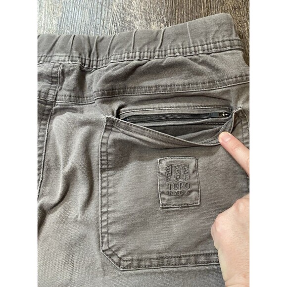 TOPO Designs Organic Cotton Shorts Brown 6” Inseam Pockets Mens Large Button Fly - Picture 9 of 16